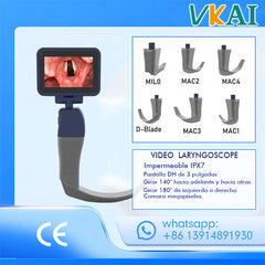 Laringoscopio de vídeo con 6 hojas de acero inoxidable, hojas esterilizables reutilizables, pantalla LCD TFT a color, videolaringoscopio digital opcional de 3 pulgadas
