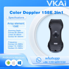 VKAI Wireless Ultrasound Scanner Probe  156 element 3 in 1 Portable WIFI Machine USG handheld color doppler 2 head palm